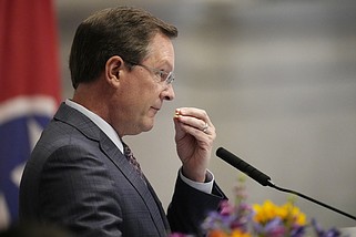 House Speaker Cameron Sexton, R-Crossville, presides over the House during a legislative session Thursday, April 18, 2024, in Nashville, Tenn. (AP Photo/George Walker IV)